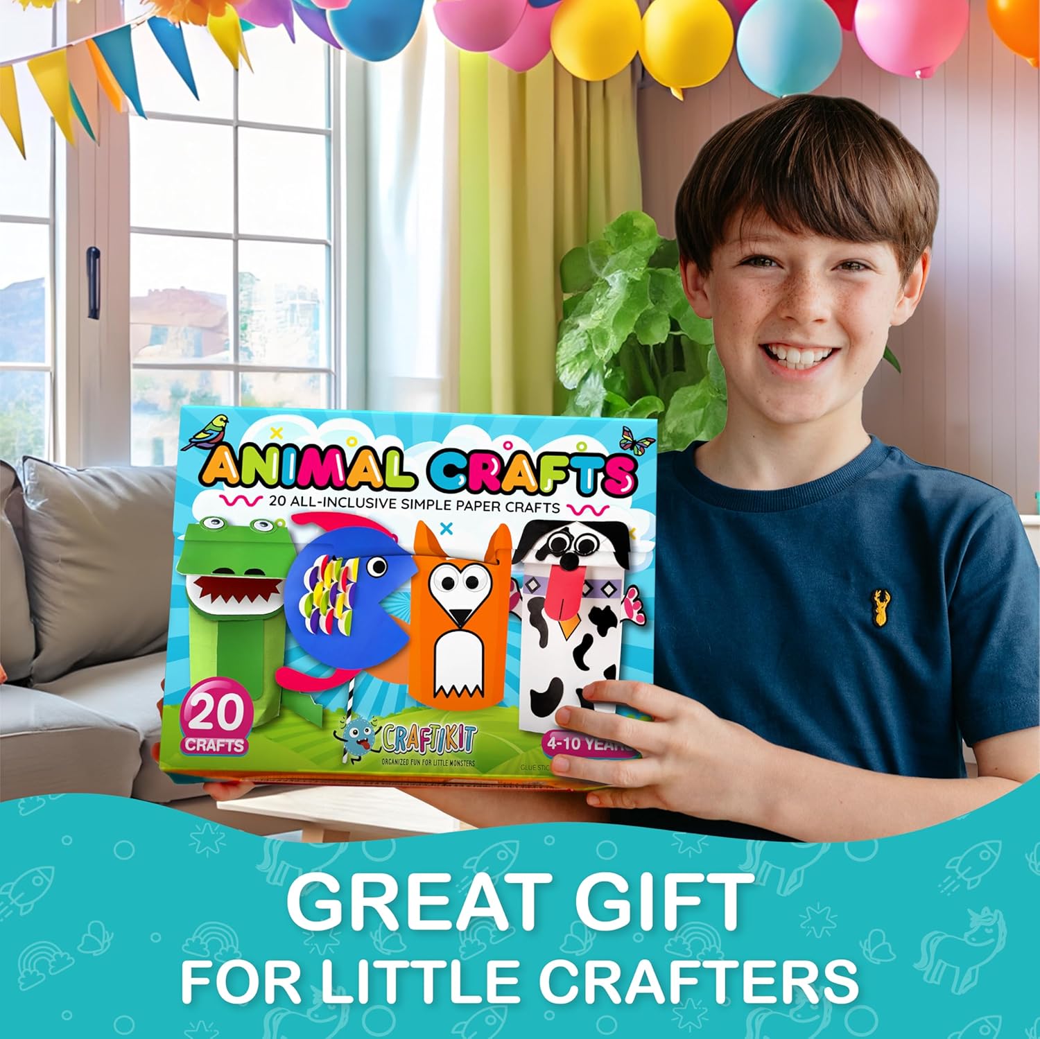 Craftikit® 20 Award-Winning Animal Toddler Arts and Crafts for Kids Ages 3-10 Years, All-Inclusive Animal Craft Kits, Fun Toddler Craft Box for Girls, Boys in Preschool