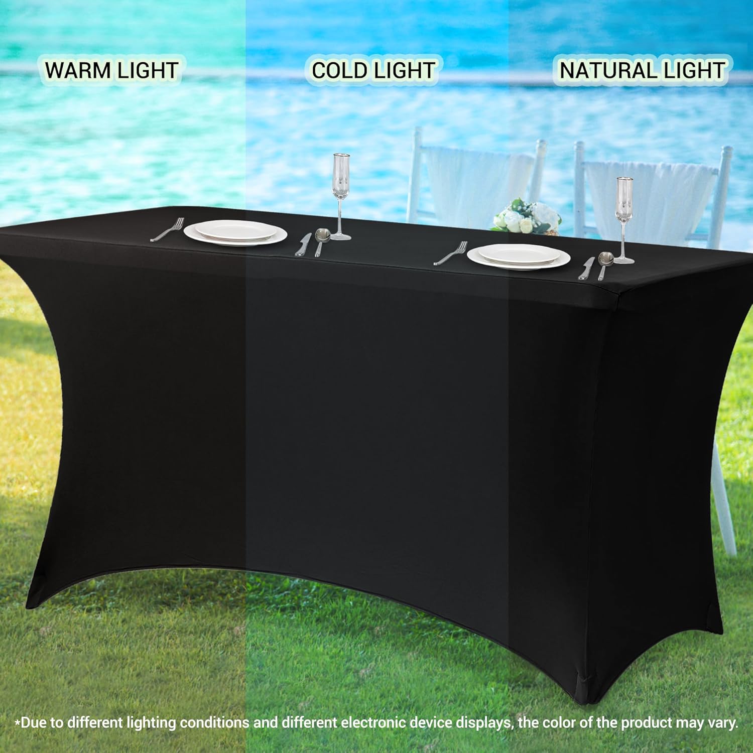 Obstal 6ft Stretch Black Spandex Table Cloth for Standard Folding Tables - 2 Pack Universal Rectangular Fitted Tablecloth Protector for Wedding, Trade Show, Vendor Stand Black 6 Ft | 2 Pack