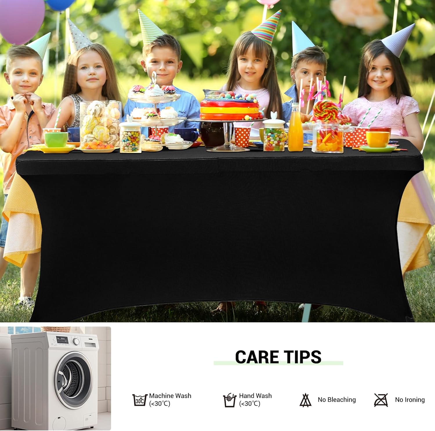 Obstal 6ft Stretch Black Spandex Table Cloth for Standard Folding Tables - 2 Pack Universal Rectangular Fitted Tablecloth Protector for Wedding, Trade Show, Vendor Stand Black 6 Ft | 2 Pack