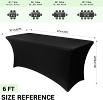 Obstal 6ft Stretch Black Spandex Table Cloth for Standard Folding Tables - 2 Pack Universal Rectangular Fitted Tablecloth Protector for Wedding, Trade Show, Vendor Stand Black 6 Ft | 2 Pack