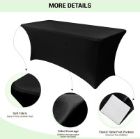 Obstal 6ft Stretch Black Spandex Table Cloth for Standard Folding Tables - 2 Pack Universal Rectangular Fitted Tablecloth Protector for Wedding, Trade Show, Vendor Stand Black 6 Ft | 2 Pack