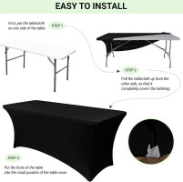 Obstal 6ft Stretch Black Spandex Table Cloth for Standard Folding Tables - 2 Pack Universal Rectangular Fitted Tablecloth Protector for Wedding, Trade Show, Vendor Stand Black 6 Ft | 2 Pack
