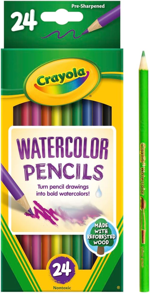 Crayola Watercolor Colored Pencils (24ct), Watercolor Paint Alternative, Watercolor Pencil Set for Kids, Art Supplies, Gift for Kids, 3+ 1 Count (Pack of 1)