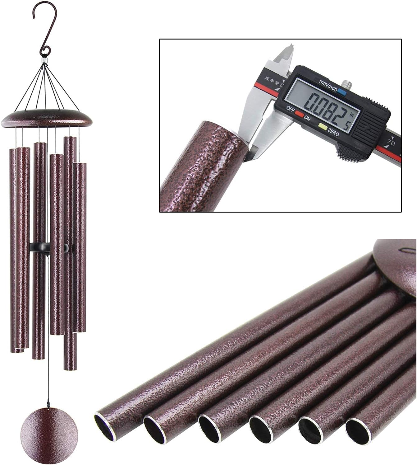ASTARIN Outdoor Wind Chimes, 45 in Memorial Chimes with 6 Heavy Tubes, Large Deep Tone for Garden Hanging Decor, Sympathy Gifts. Bronze 45