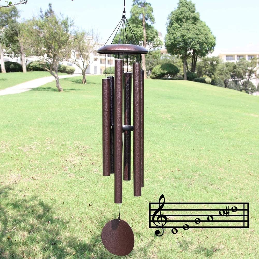ASTARIN Outdoor Wind Chimes, 45 in Memorial Chimes with 6 Heavy Tubes, Large Deep Tone for Garden Hanging Decor, Sympathy Gifts. Bronze 45