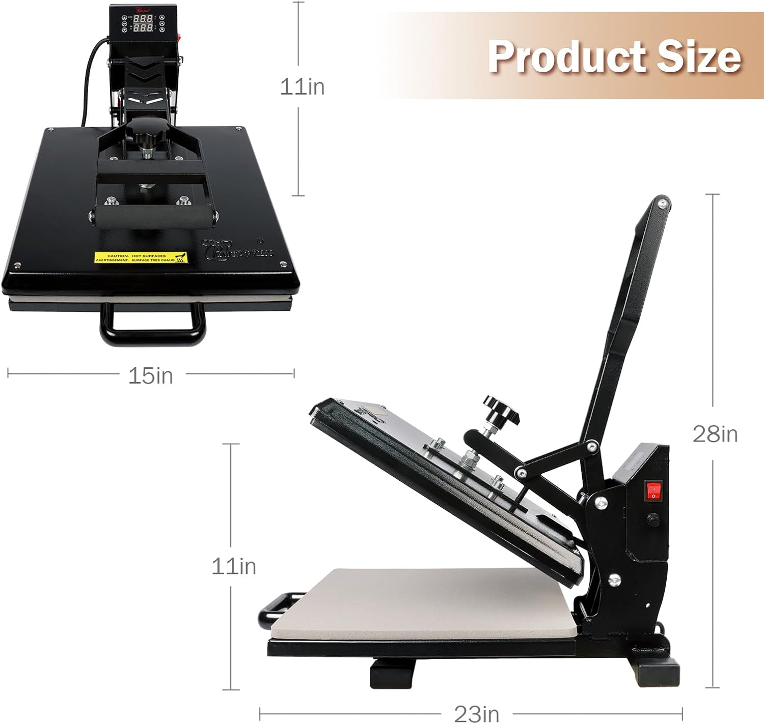 PowerPress Industrial-Quality Digital Sublimation Heat Press Machine for T Shirt, 15x15 Inch, Black For Apparel