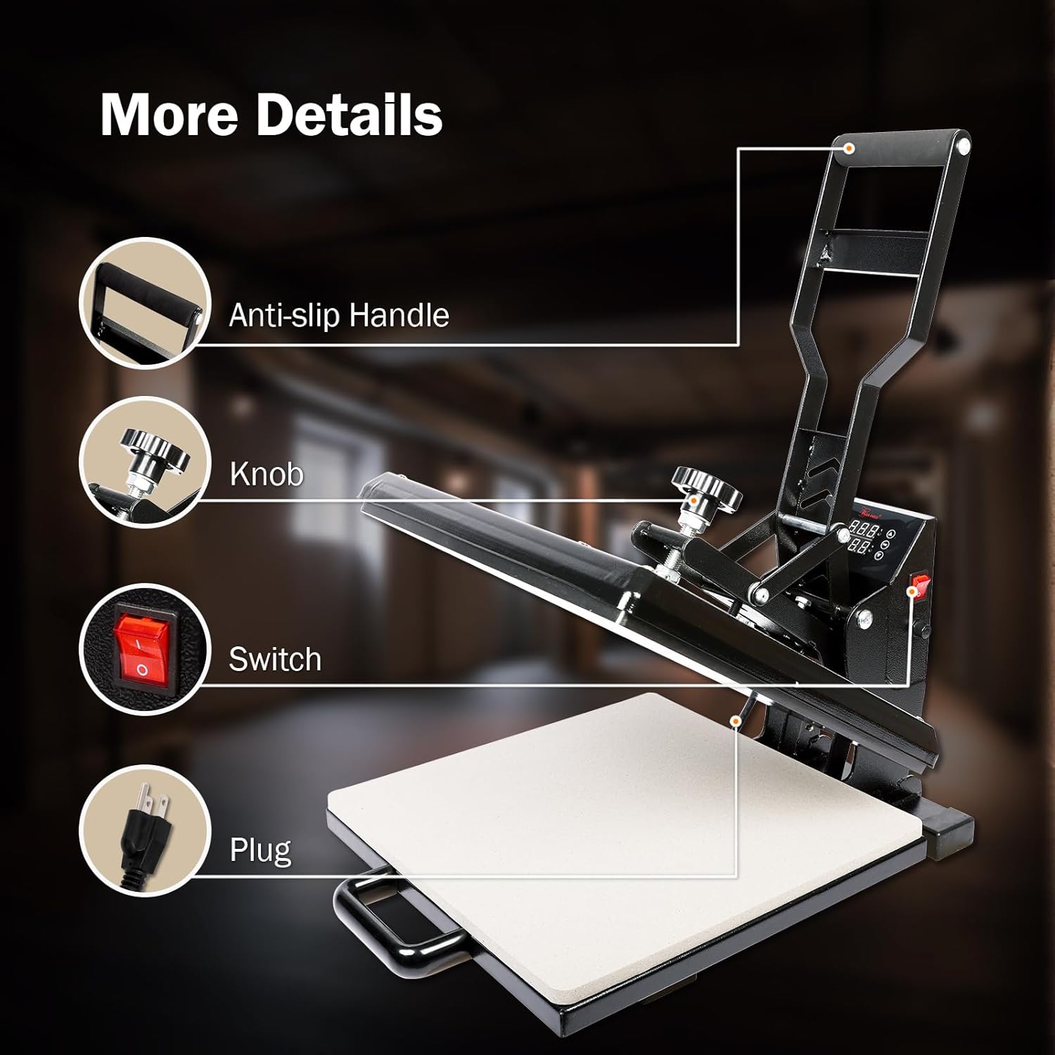 PowerPress Industrial-Quality Digital Sublimation Heat Press Machine for T Shirt, 15x15 Inch, Black For Apparel