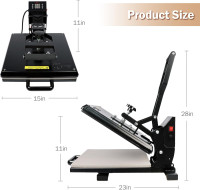 PowerPress Industrial-Quality Digital Sublimation Heat Press Machine for T Shirt, 15x15 Inch, Black For Apparel