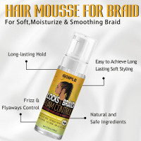 Goiple Hair Styling Mousses & Oil Set for Braids, Twist, Locs - No Flake Mousse for Style, Moisture, and Growth with Rosemary Oil, 3.4fl oz+1fl oz