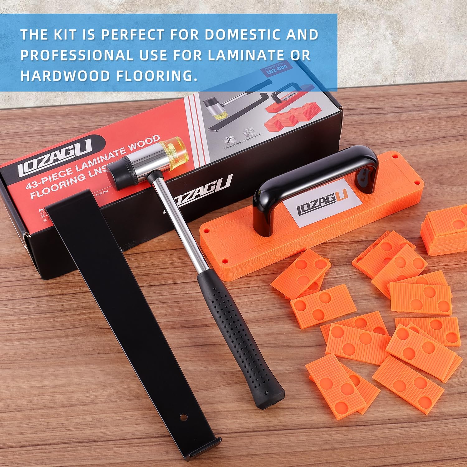 43-Piece Laminate Flooring Tools, LVP installation kit, Vinyl Flooring Tools, Tapping Block with Handle, Spacers, Double-Faced Mallet and Pull Bar (43-PIECE)