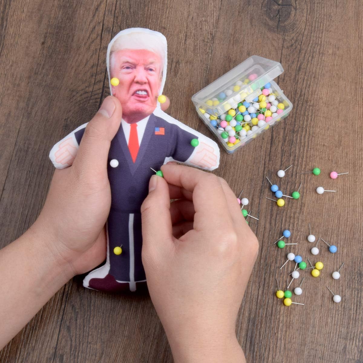 7.9 inch Donald Trump Voodoo Doll Pin Holder -0.24 inch Round Head with Stainless Point, Box of 180, Assorted Colors