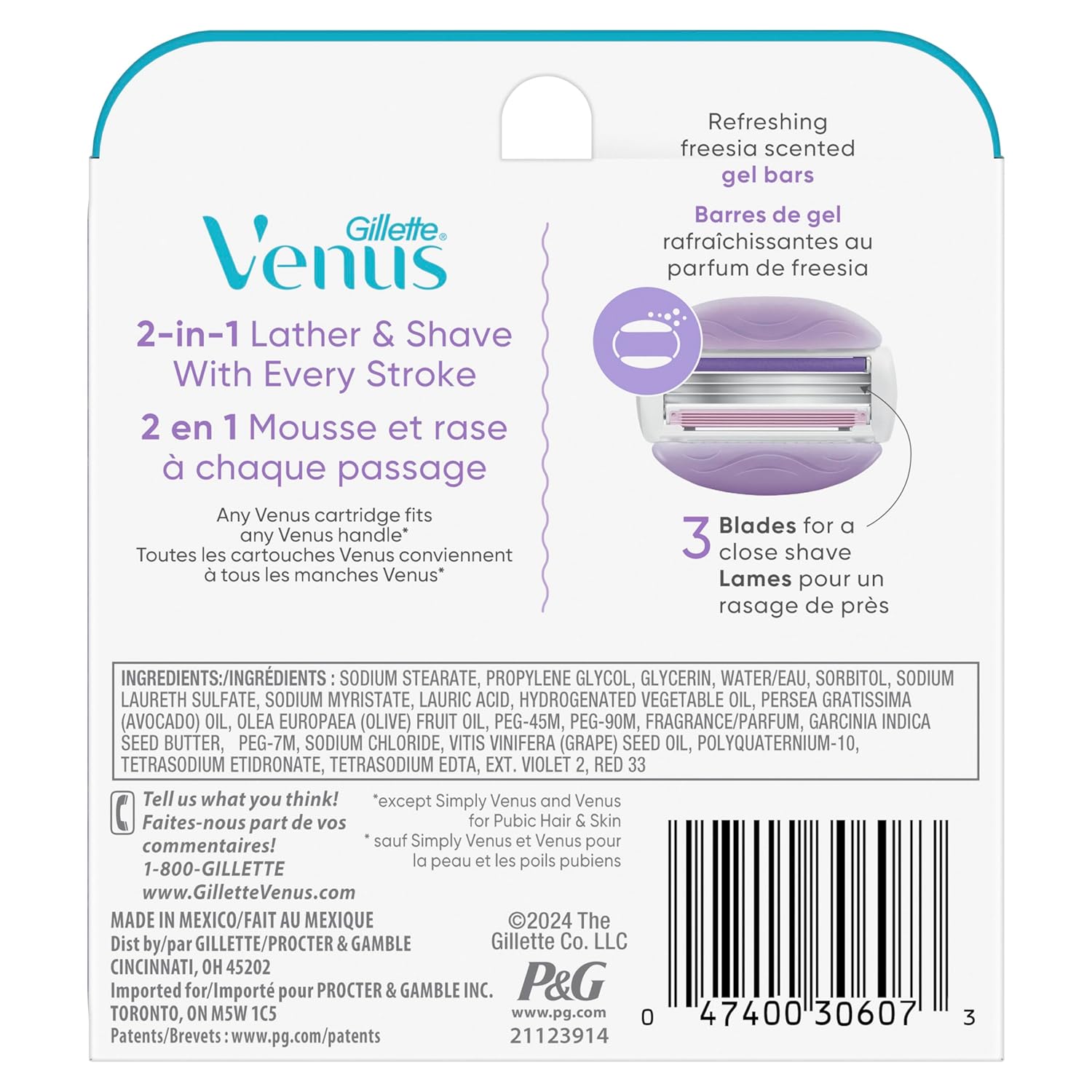 Gillette Venus ComfortGlide Freesia Women's Razor Refills, 6 Refill Cartridges, Fits Venus Reusable Razor Handles, 3-Bladed with Built-in Shave Gel Bars White 6 Count (Pack of 1)