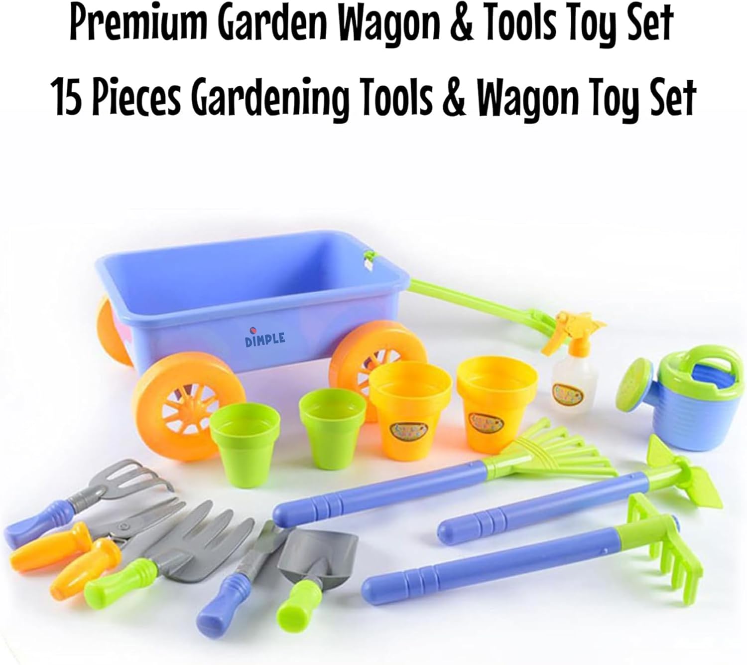 Dimple Garden Wagon & Tools Toy Set, Kids Gardening Set - 15 Pcs Outdoor Toys for Toddlers 1-3, Sand Toys - Sturdy & Durable - Top Yd, Beach, Sand, Garden Play Set for Kids & Toddler Gardening Tools Blue