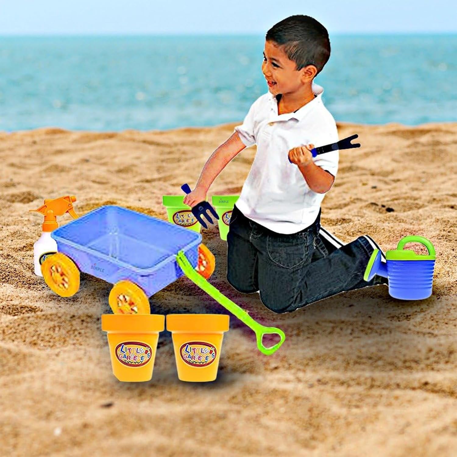 Dimple Garden Wagon & Tools Toy Set, Kids Gardening Set - 15 Pcs Outdoor Toys for Toddlers 1-3, Sand Toys - Sturdy & Durable - Top Yd, Beach, Sand, Garden Play Set for Kids & Toddler Gardening Tools Blue
