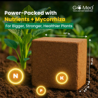 Gro-Med Coco Coir Brick 10 lbs – Expands to 80 Quarts – NPK Enriched Organic Coconut Coir – Potting Soil for Indoor Outdoor Plants, Seed Starter, Vegetables, Mushrooms, Gardening Use 1 Pack - NPK Enriched Coco Coir Block