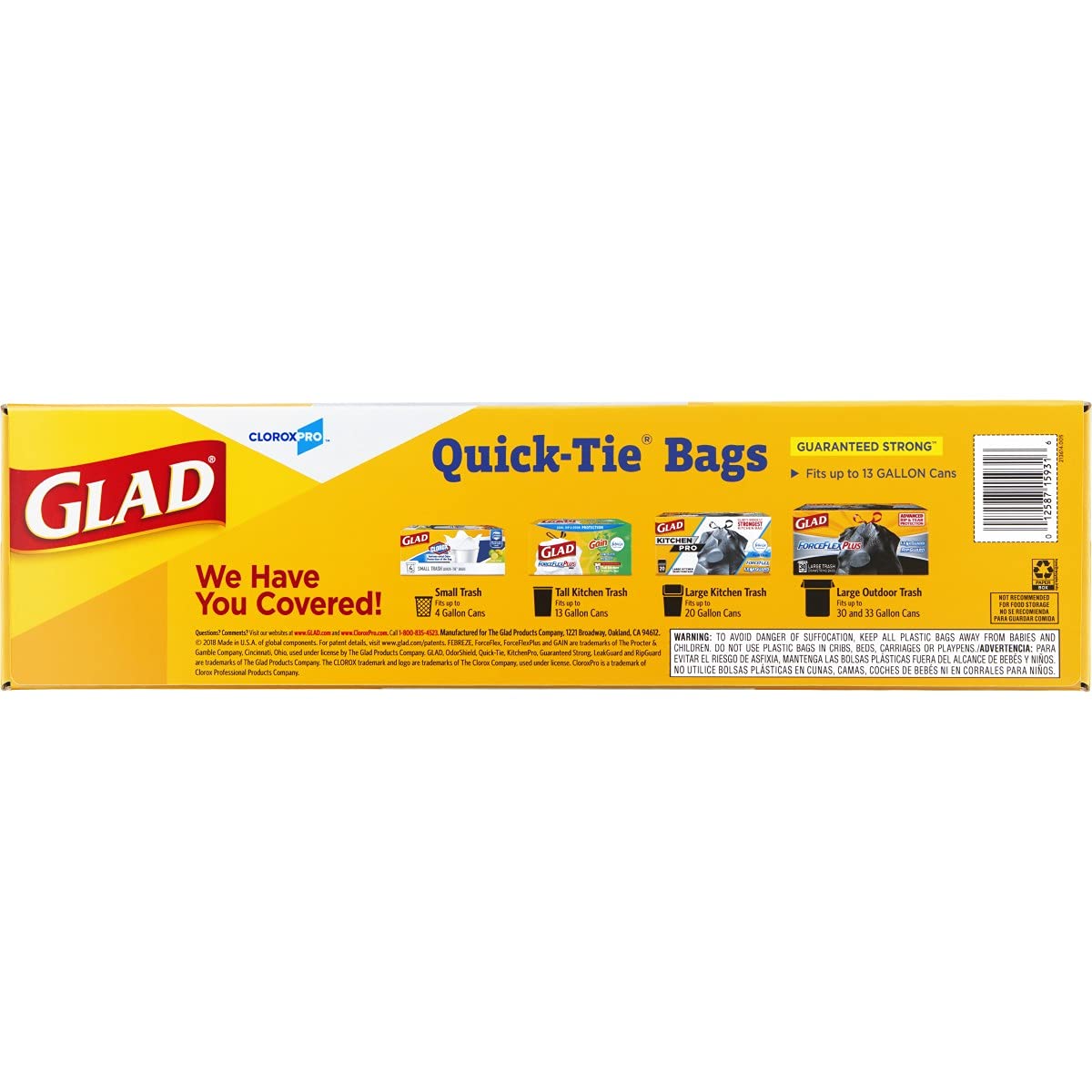 Glad CloroxPro Quick-Tie Tall Kitchen Trash Bags, 13 Gallon, 200 Count, Package May Vary