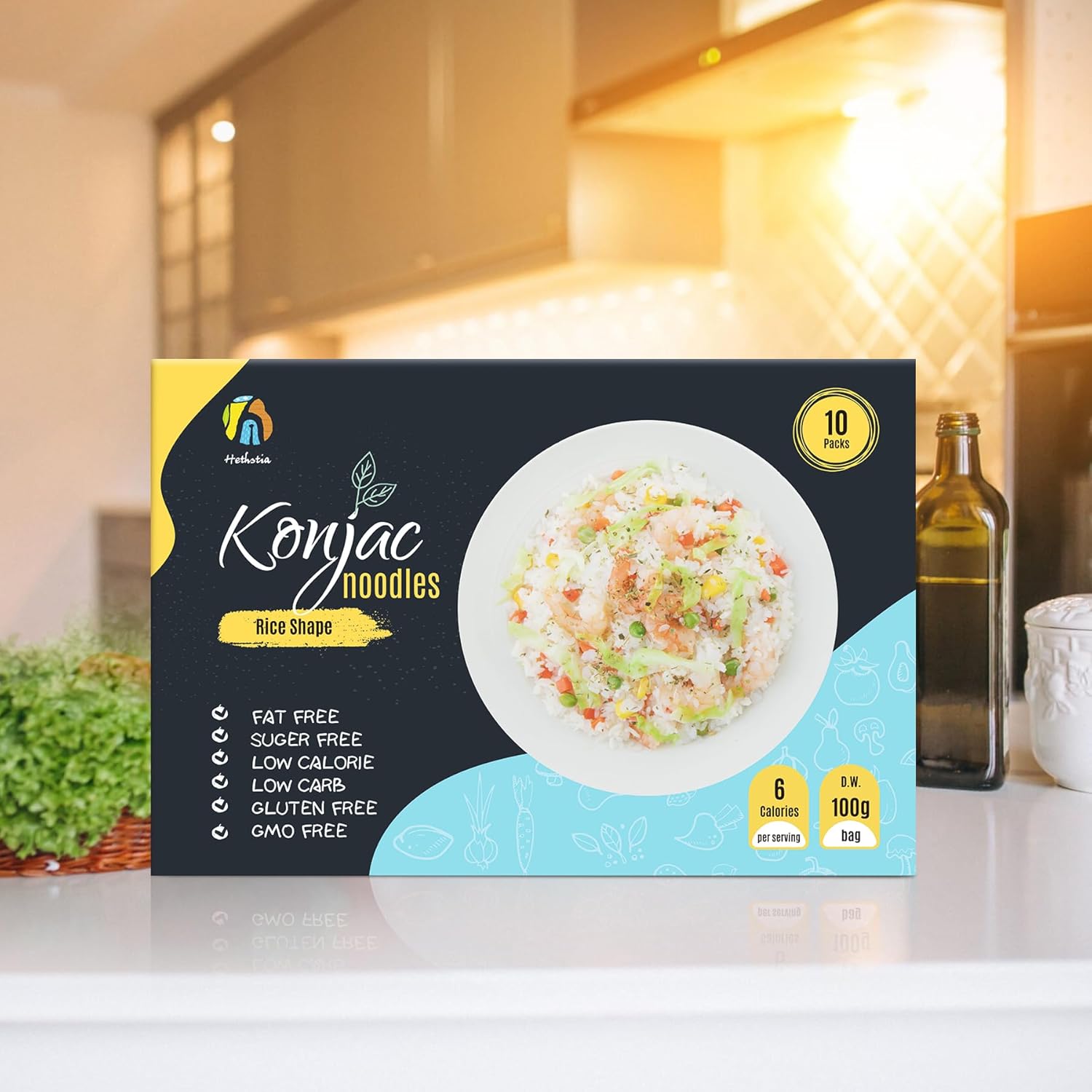 Hethstia Shirataki Rice, 10 Packs Gluten-Free Konjac Rice Low-Carb, Keto & Paleo-Friendly, Sugar-Free, Vegan, Low-Calorie, Ready-to-Eat Healthy Food Rice 10pcs