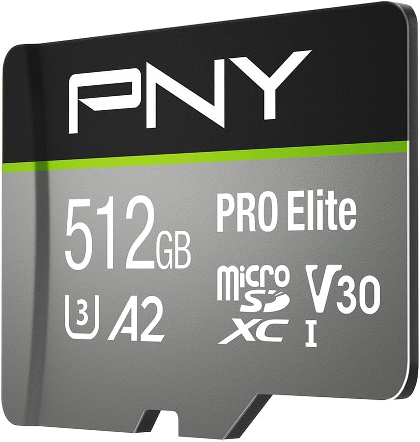 PNY P-SDUX512U3100PRO-GE 512GB PRO Elite Class 10 U3 V30 microSDXC Flash Memory Card - 100MB/s, Class 10, U3, V30, A2, 4K UHD, Full HD, UHS-I, Micro SD