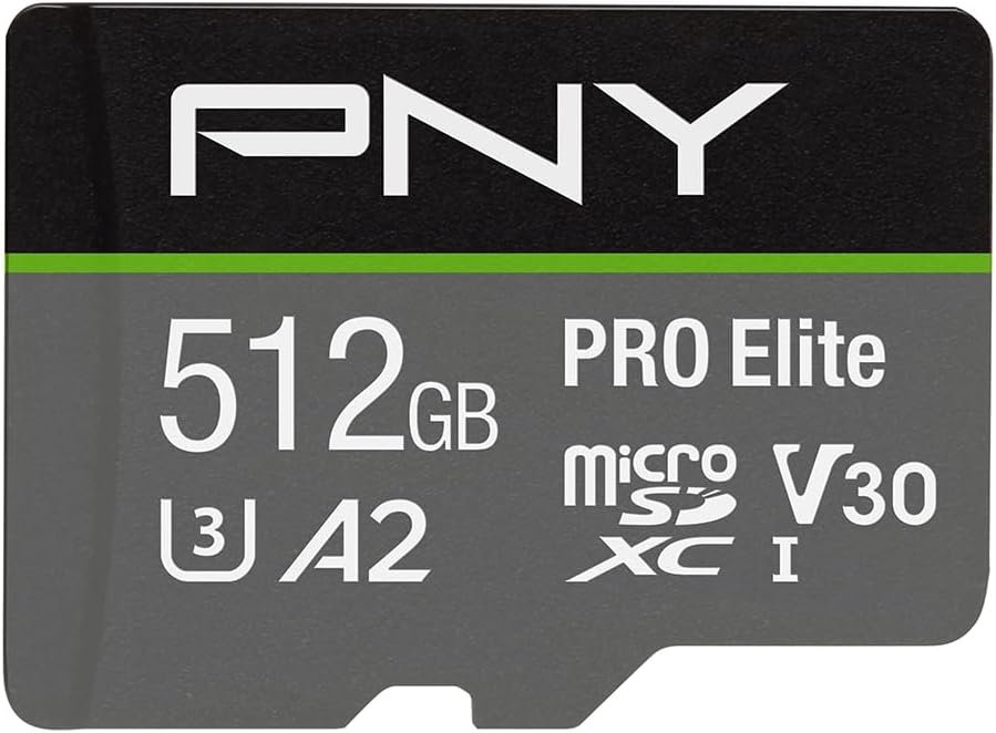 PNY P-SDUX512U3100PRO-GE 512GB PRO Elite Class 10 U3 V30 microSDXC Flash Memory Card - 100MB/s, Class 10, U3, V30, A2, 4K UHD, Full HD, UHS-I, Micro SD