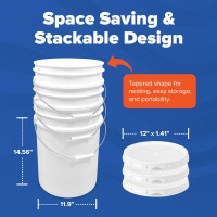 ePackageSupply White 5-Gallon Bucket with Lid | Made in USA | Food Grade | Heavy-Duty Extra Durable Plastic Bucket | Multi-Use Food Grade Buckets with Lids | Easy Stack and Store | BPA Free | 6 Pack White 6 Packs