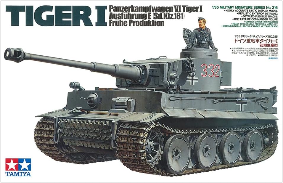 Tamiya 35216 1/35 Ger. Tiger I Early Production Tank Plastic Model Kit for Unisex Adult Modern