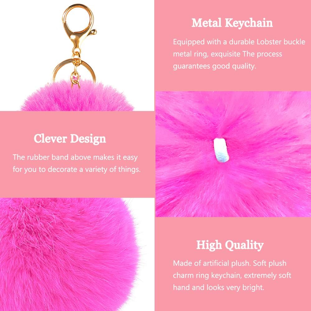 M&C Music Color 20 Pcs Faux Fur Ball Pom Poms Keychains for Handbag Purse Fluffy Ball