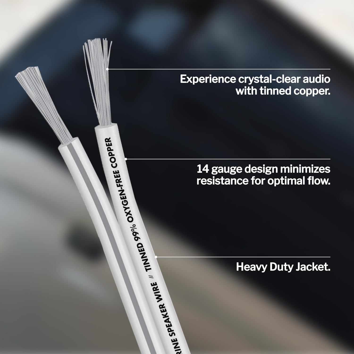 InstallGear 14 Gauge Tinned OFC Heavy Duty Boat Marine Speaker Wire, 50 feet | White Speaker Cable | OFC Speaker Wire 14 Gauge | Marine Wire 14 Gauge Wire for Outdoor, Automotive, and Marine 50 Feet 14 Gauge