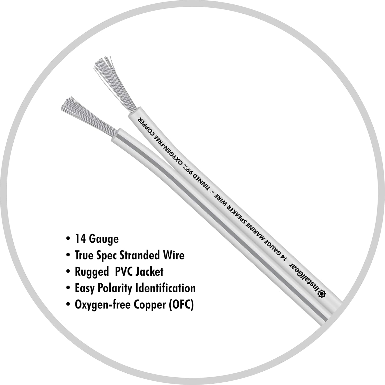 InstallGear 14 Gauge Tinned OFC Heavy Duty Boat Marine Speaker Wire, 50 feet | White Speaker Cable | OFC Speaker Wire 14 Gauge | Marine Wire 14 Gauge Wire for Outdoor, Automotive, and Marine 50 Feet 14 Gauge