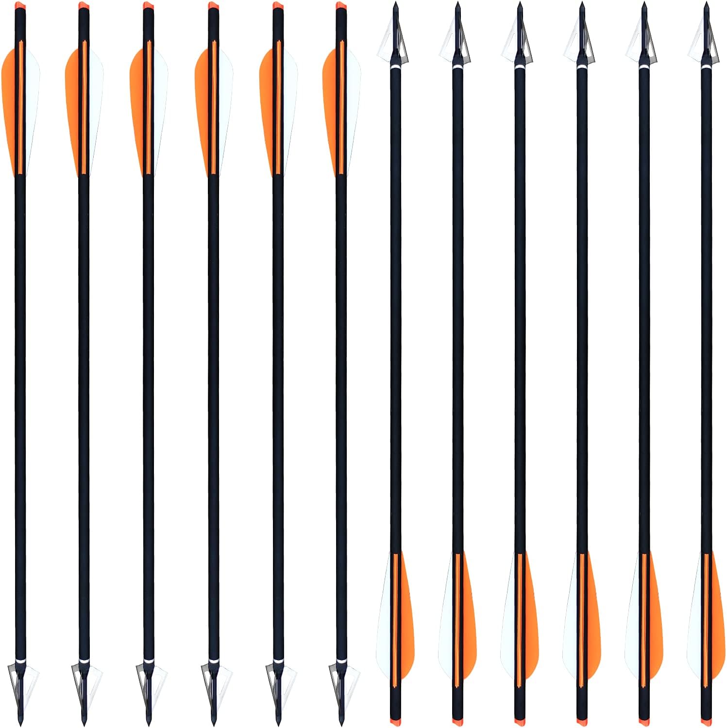 20 22 Inch Crossbow Bolts and Crossbow Broadheads Set Carbon Crossbow Arrows for Hunting and Outdoor Practice, 12pcs Arrows 12pcs Broadheads(24 Pack) 22