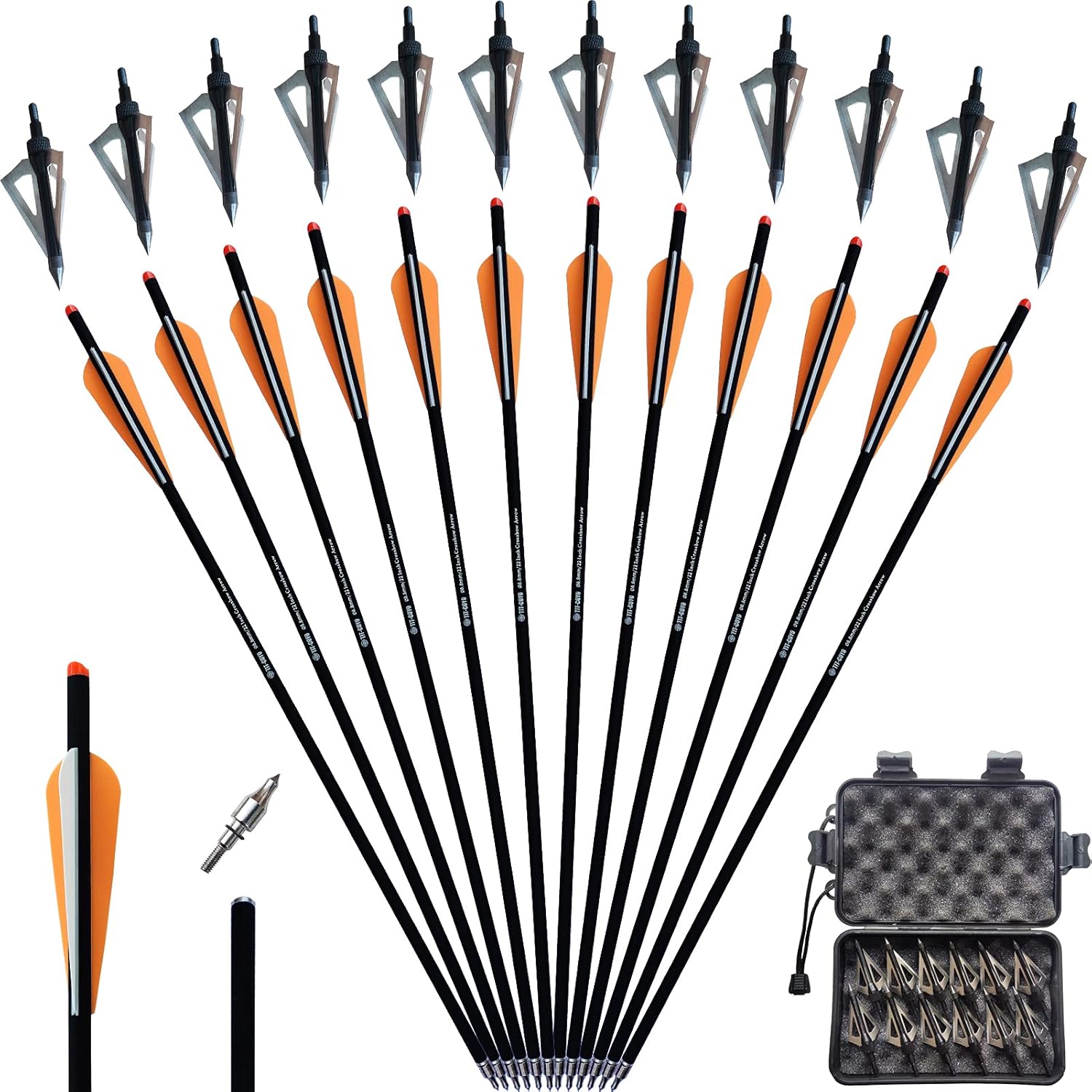 20 22 Inch Crossbow Bolts and Crossbow Broadheads Set Carbon Crossbow Arrows for Hunting and Outdoor Practice, 12pcs Arrows 12pcs Broadheads(24 Pack) 22