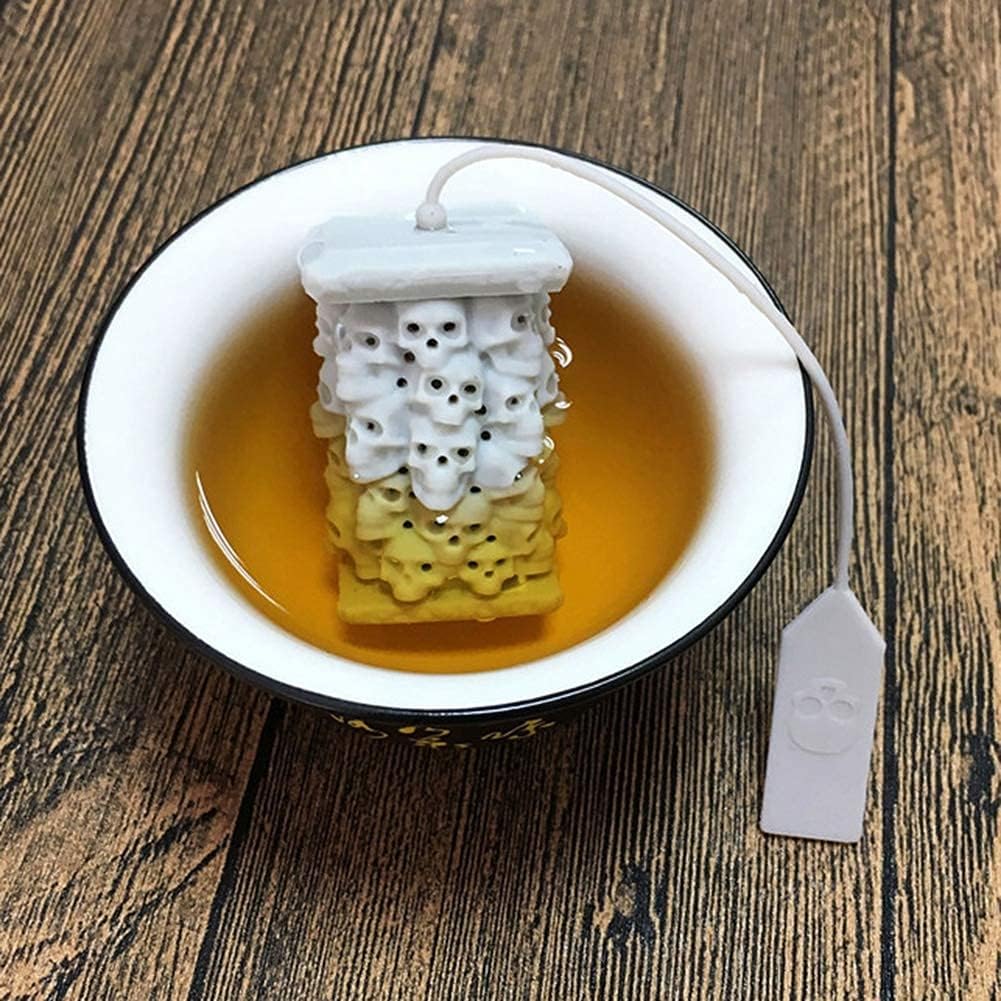 TBWHL Tea Infuser Silicone Detachable Tea Filter Loose Leaf Tea Infuser Ball Skull Head Shape for Grain Tea Cups, Pots, Mugs Gray