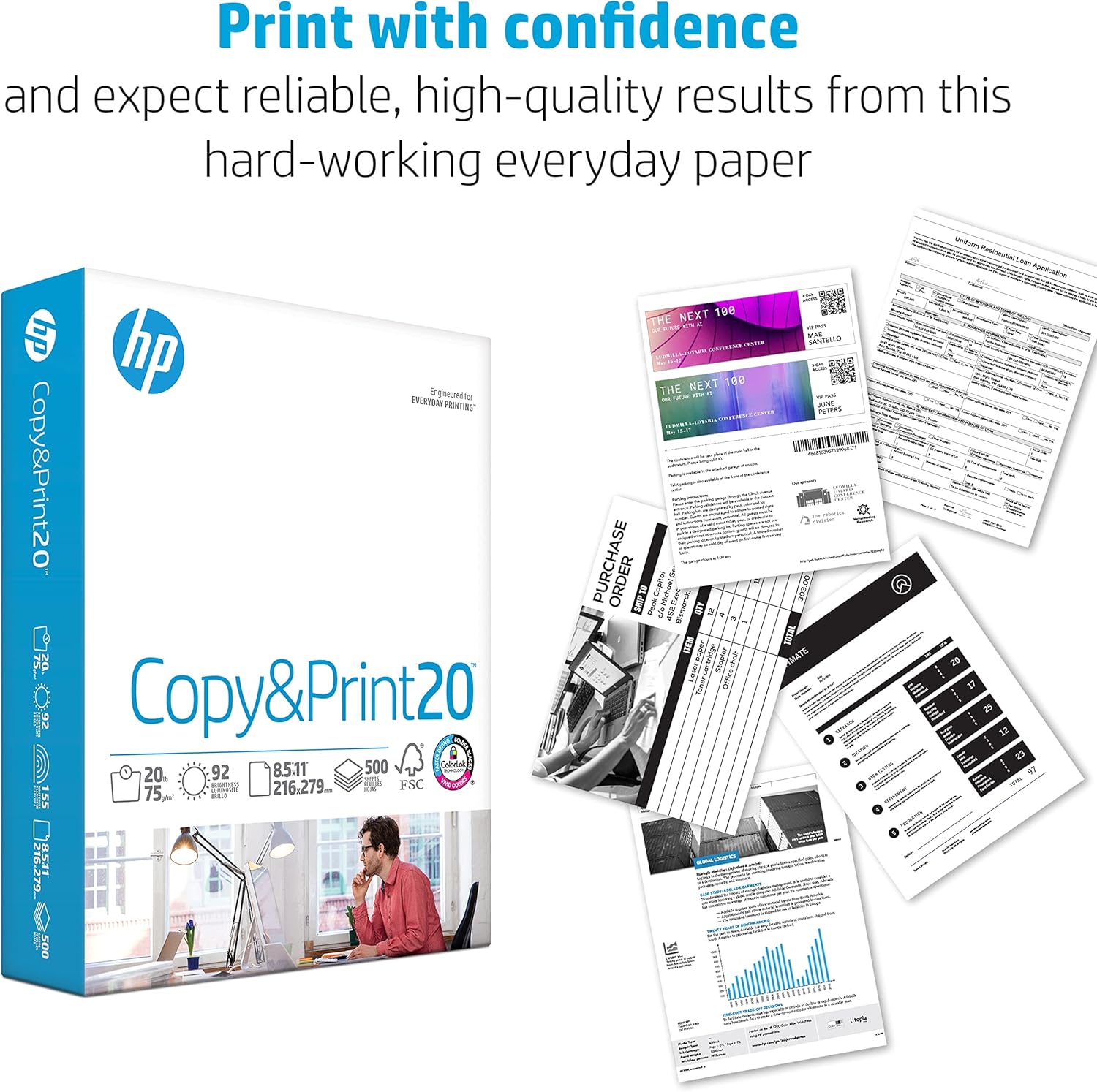 HP Printer Paper | 8.5 x 11 Paper | Copy &Print 20 lb | 10 Ream Case - 5,000 Sheets | 92 Bright | FSC Certified | 200060C 10 Pack | 5000 Sheets Standard Size (8.5x11)