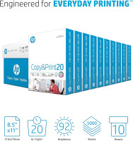 HP Printer Paper | 8.5 x 11 Paper | Copy &Print 20 lb | 10 Ream Case - 5,000 Sheets | 92 Bright | FSC Certified | 200060C 10 Pack | 5000 Sheets Standard Size (8.5x11)