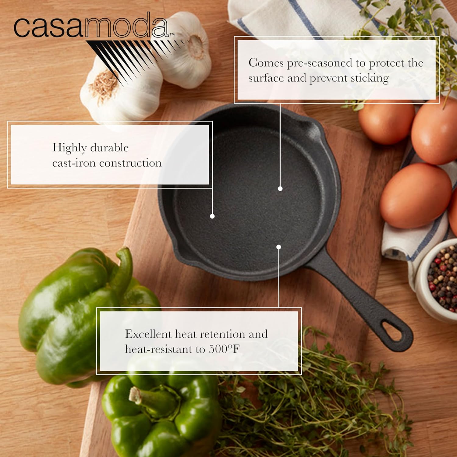 Casamoda 5.4 inch (13.7cm) pre-seasoned cast iron skillet, Mini Fry Pan, Round 5-Inch Round