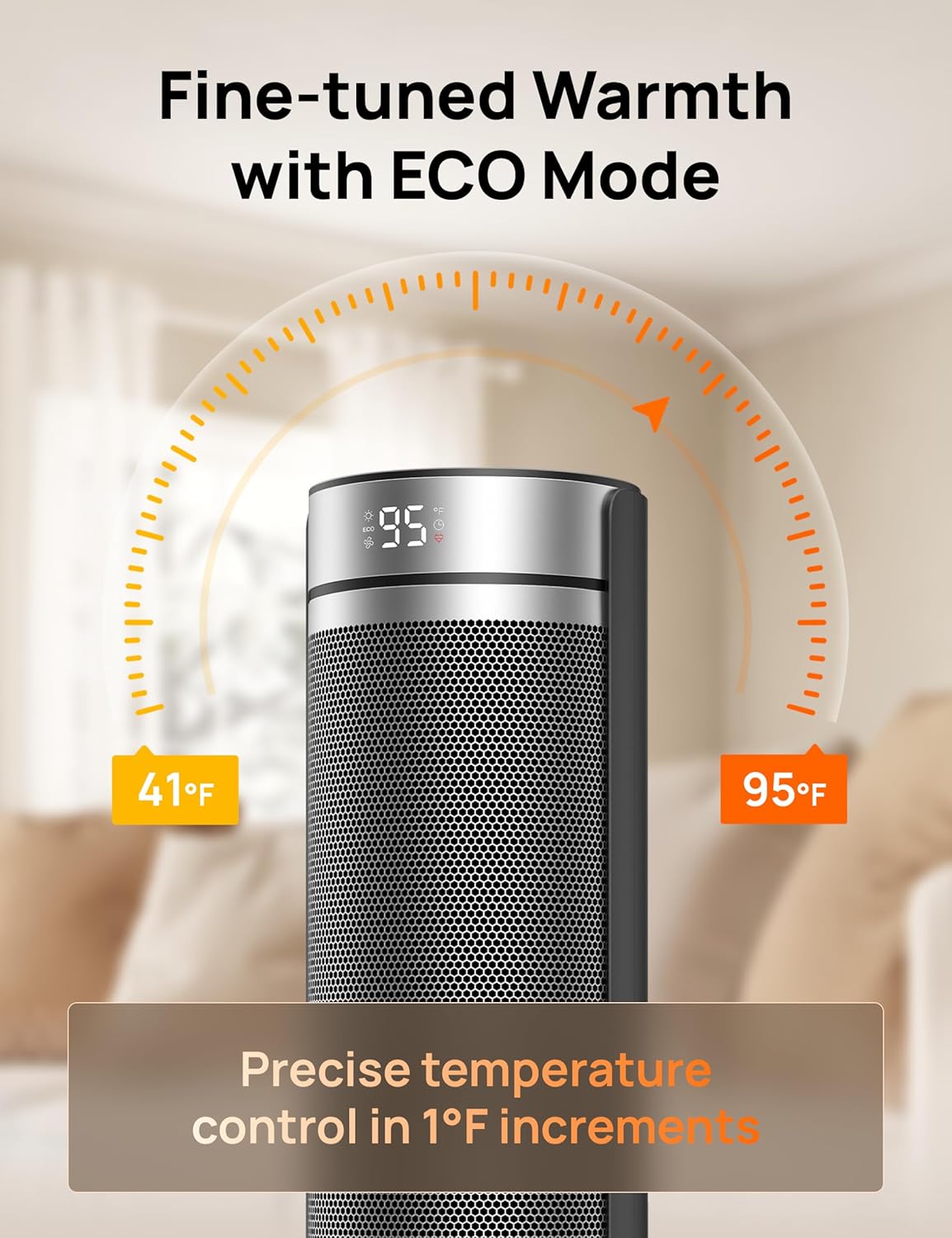 DREO Space Heater for Large Room, 23 Inch Electric Heaters for Indoor Use, 8 Safe Protection Tower, 70° Oscillation, PTC Ceramic with Thermostat and Remote, Quiet, 12H Timer, Bedroom, Office Silver 23inch