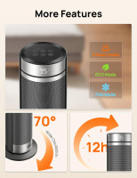 DREO Space Heater for Large Room, 23 Inch Electric Heaters for Indoor Use, 8 Safe Protection Tower, 70° Oscillation, PTC Ceramic with Thermostat and Remote, Quiet, 12H Timer, Bedroom, Office Silver 23inch