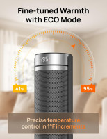 DREO Space Heater for Large Room, 23 Inch Electric Heaters for Indoor Use, 8 Safe Protection Tower, 70° Oscillation, PTC Ceramic with Thermostat and Remote, Quiet, 12H Timer, Bedroom, Office Silver 23inch