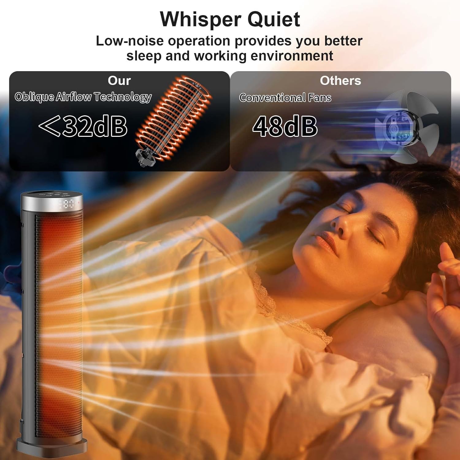 Space Heater for Indoor Use with Remote - 70° Oscillating Tower Electric Heater, 24 Inchs, 12H Timer, 1500W Quiet PTC Ceramic Heating with Thermostat, Fast Safety Heat for Office, Home, Bedroom