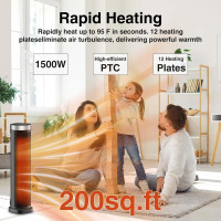 Space Heater for Indoor Use with Remote - 70° Oscillating Tower Electric Heater, 24 Inchs, 12H Timer, 1500W Quiet PTC Ceramic Heating with Thermostat, Fast Safety Heat for Office, Home, Bedroom