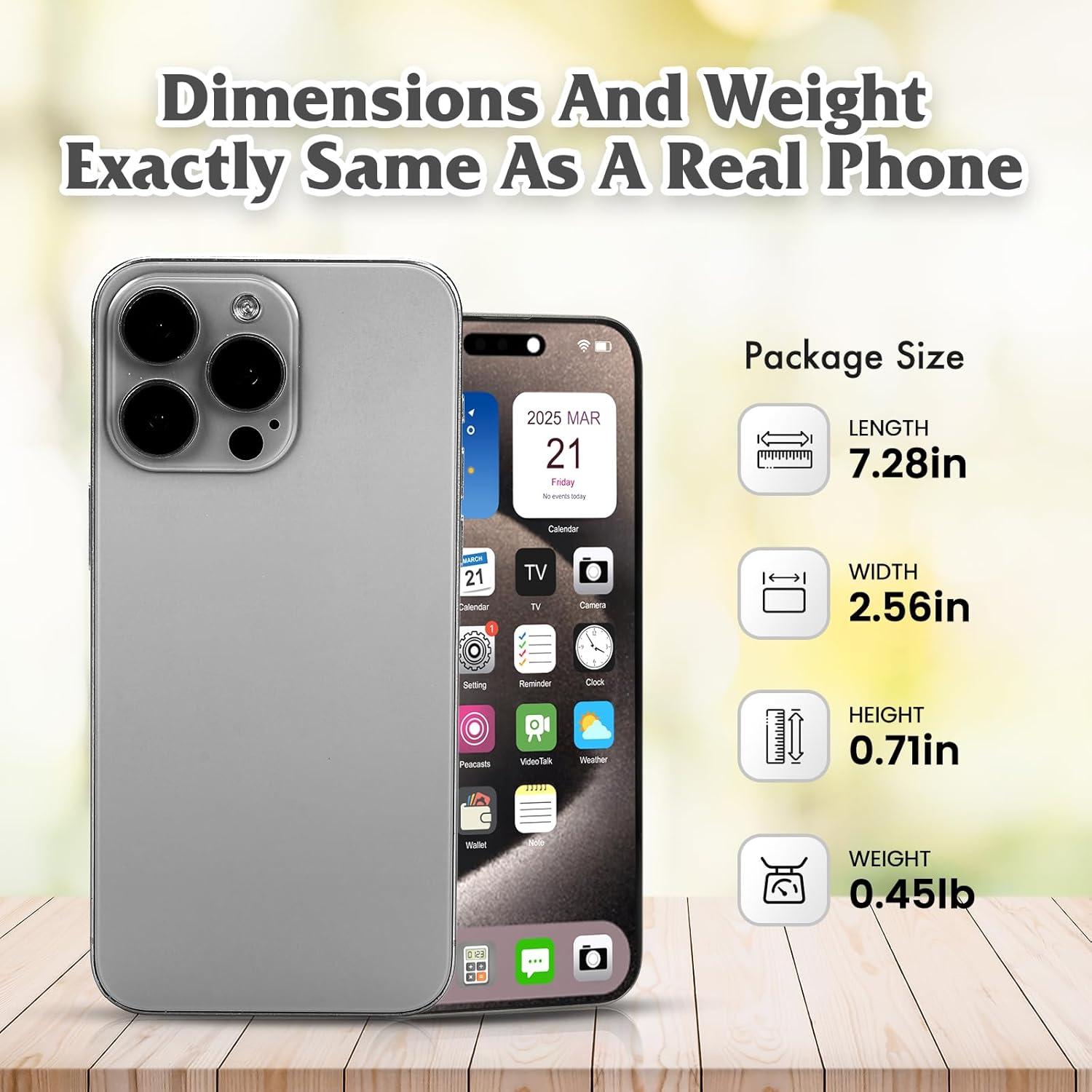 Dummy Fake Phone Model, Looks Like The Real Phone Compatible with Phone 15 Pro max, for Cell Phone Store Display or Send a Toy Phone 15 Promax for Kids (Titanium Rainbow Front)