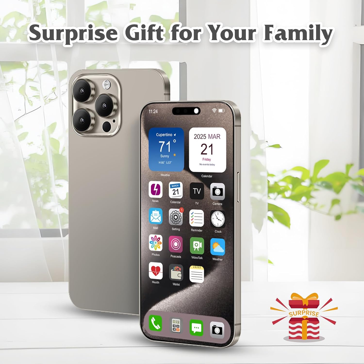 Dummy Fake Phone Model, Looks Like The Real Phone Compatible with Phone 15 Pro max, for Cell Phone Store Display or Send a Toy Phone 15 Promax for Kids (Titanium Rainbow Front)