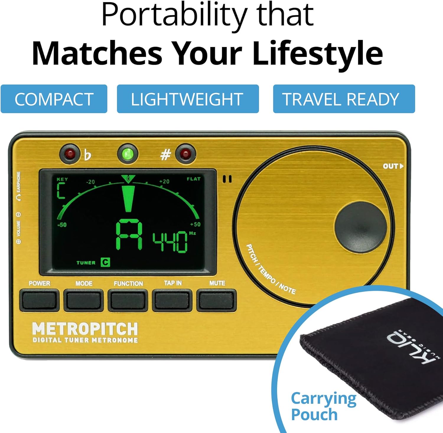 KLIQ MetroPitch - Metronome Tuner for All Instruments - with Guitar, Bass, Violin, Ukulele, and Chromatic Tuning Modes (MetroPitch, Gold) MetroPitch Gold