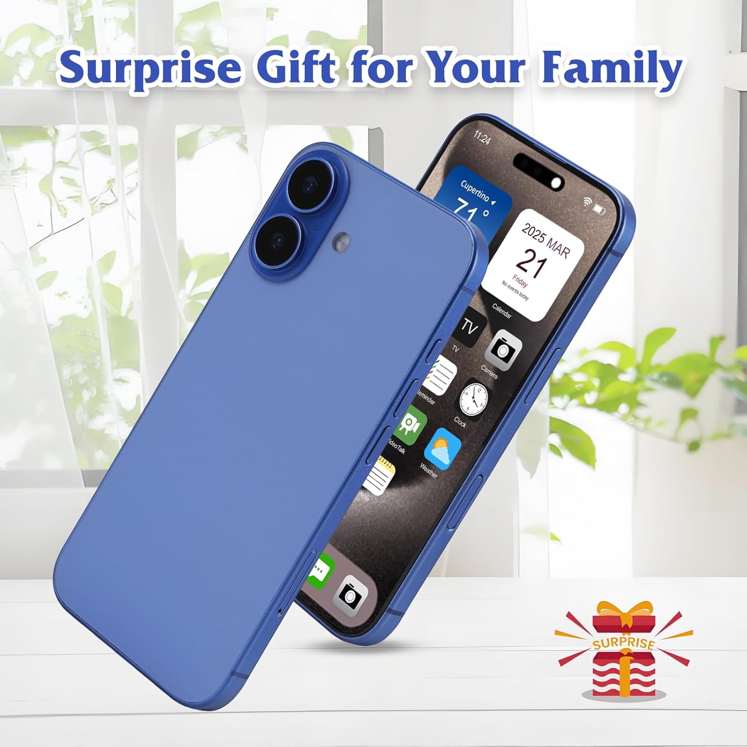 Dummy Fake Phone Model, Looks Like The Real Phone Compatible with Phone 16, for Cell Phone Store Display or Send a Toy Phone 16 for Kids (Blue Rainbow Front)