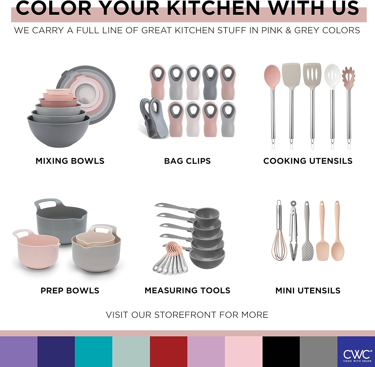 COOK WITH COLOR Nesting Plastic Mixing Bowl Set with Pour Spouts and Handles, Pink, 4 Piece Non-Slip Pink 4 Piece Non-Slip