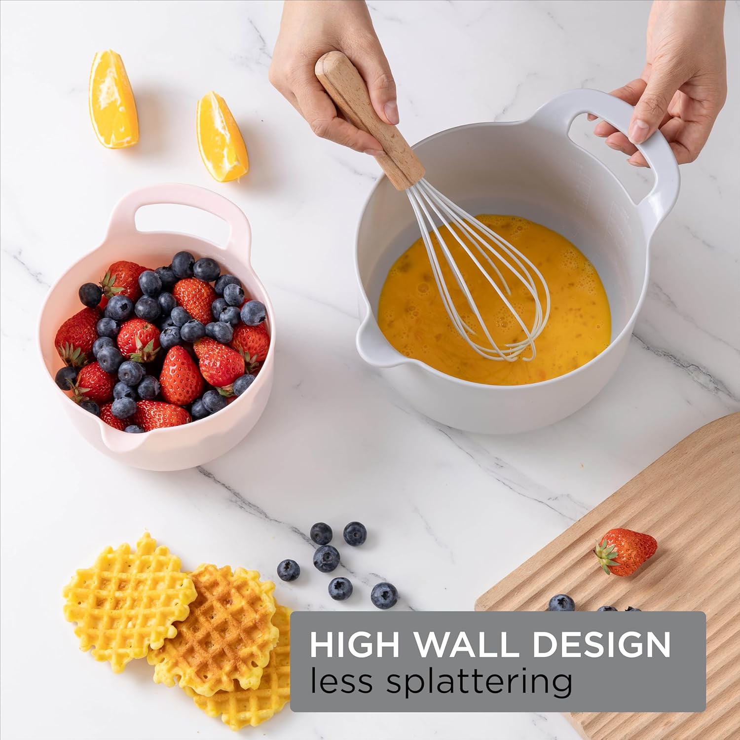 COOK WITH COLOR Nesting Plastic Mixing Bowl Set with Pour Spouts and Handles, Pink, 4 Piece Non-Slip Pink 4 Piece Non-Slip