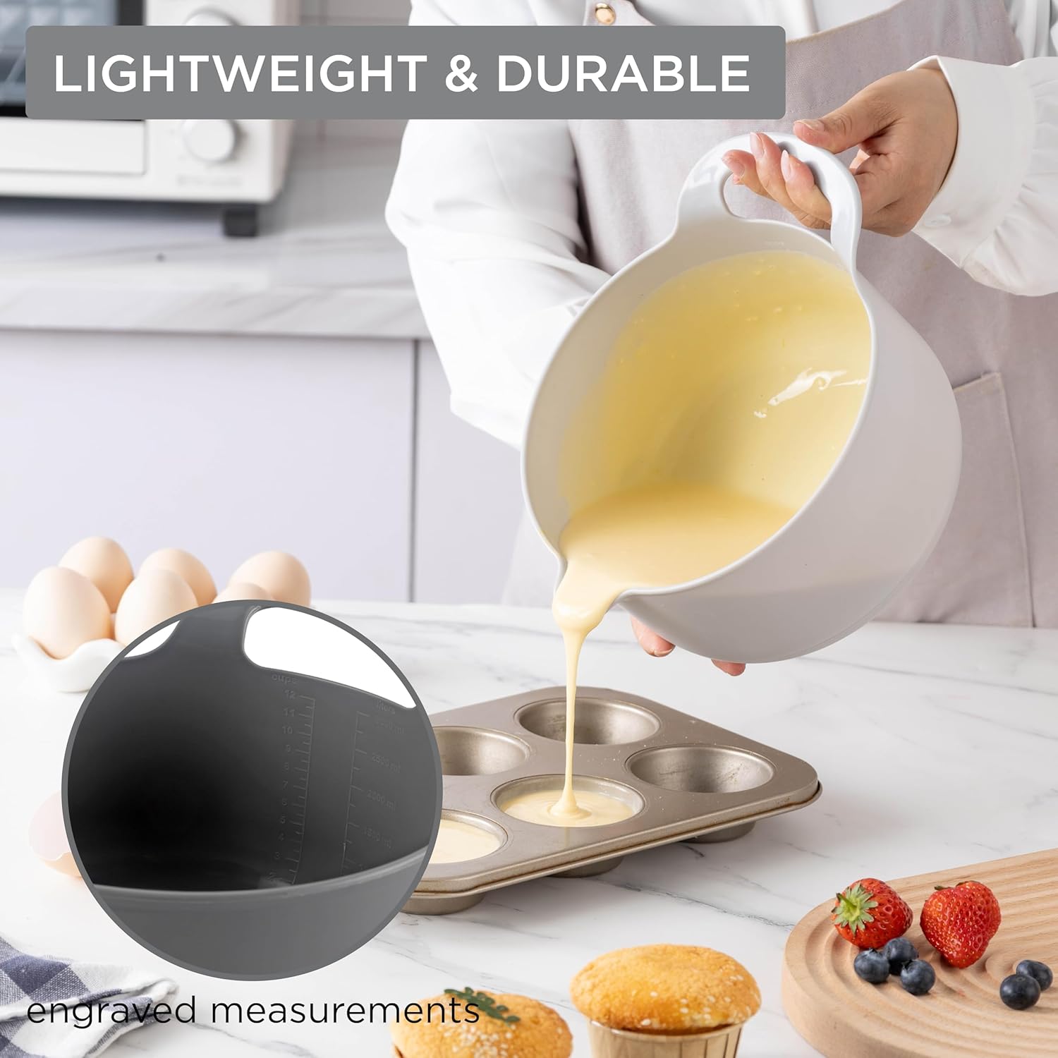 COOK WITH COLOR Nesting Plastic Mixing Bowl Set with Pour Spouts and Handles, Pink, 4 Piece Non-Slip Pink 4 Piece Non-Slip