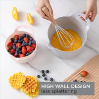 COOK WITH COLOR Nesting Plastic Mixing Bowl Set with Pour Spouts and Handles, Pink, 4 Piece Non-Slip Pink 4 Piece Non-Slip