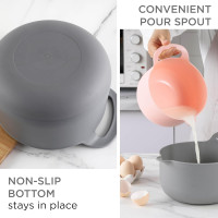 COOK WITH COLOR Nesting Plastic Mixing Bowl Set with Pour Spouts and Handles, Pink, 4 Piece Non-Slip Pink 4 Piece Non-Slip