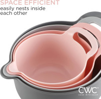 COOK WITH COLOR Nesting Plastic Mixing Bowl Set with Pour Spouts and Handles, Pink, 4 Piece Non-Slip Pink 4 Piece Non-Slip