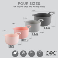 COOK WITH COLOR Nesting Plastic Mixing Bowl Set with Pour Spouts and Handles, Pink, 4 Piece Non-Slip Pink 4 Piece Non-Slip